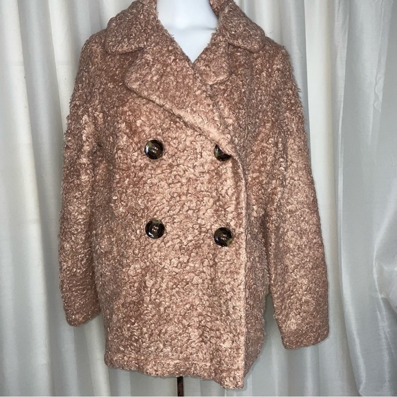 By Together Boucle Teddy Double-Breasted Fuzzy Designer Coat Jacket - Picture 1 of 12